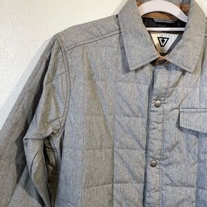 Vissla Quilted Jacket Mens Medium Gray Button Front Lined Lightweight Coat Surf